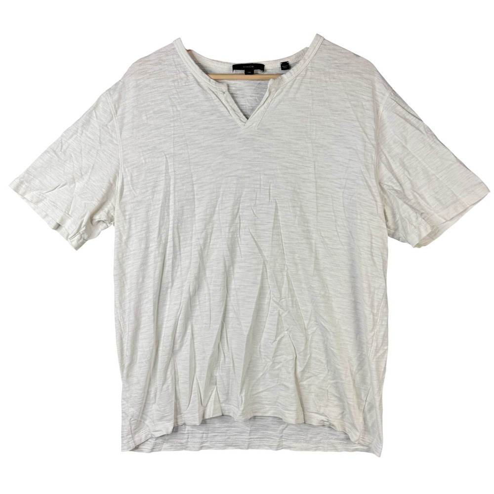 Vince Mens Slub Cotton Notch V-Neck Short Sleeve T-Shirt Off-White M95049657A L